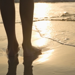 empath-image1 a silhouette of a barefooted woman in wet sand on a beach